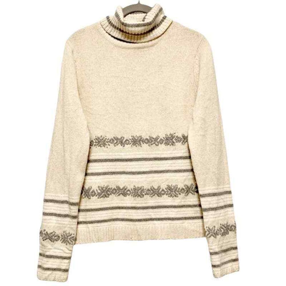 Vintage B Moss Sweater Womens Large Cream Lambswool Angora Fair Isle Turtleneck